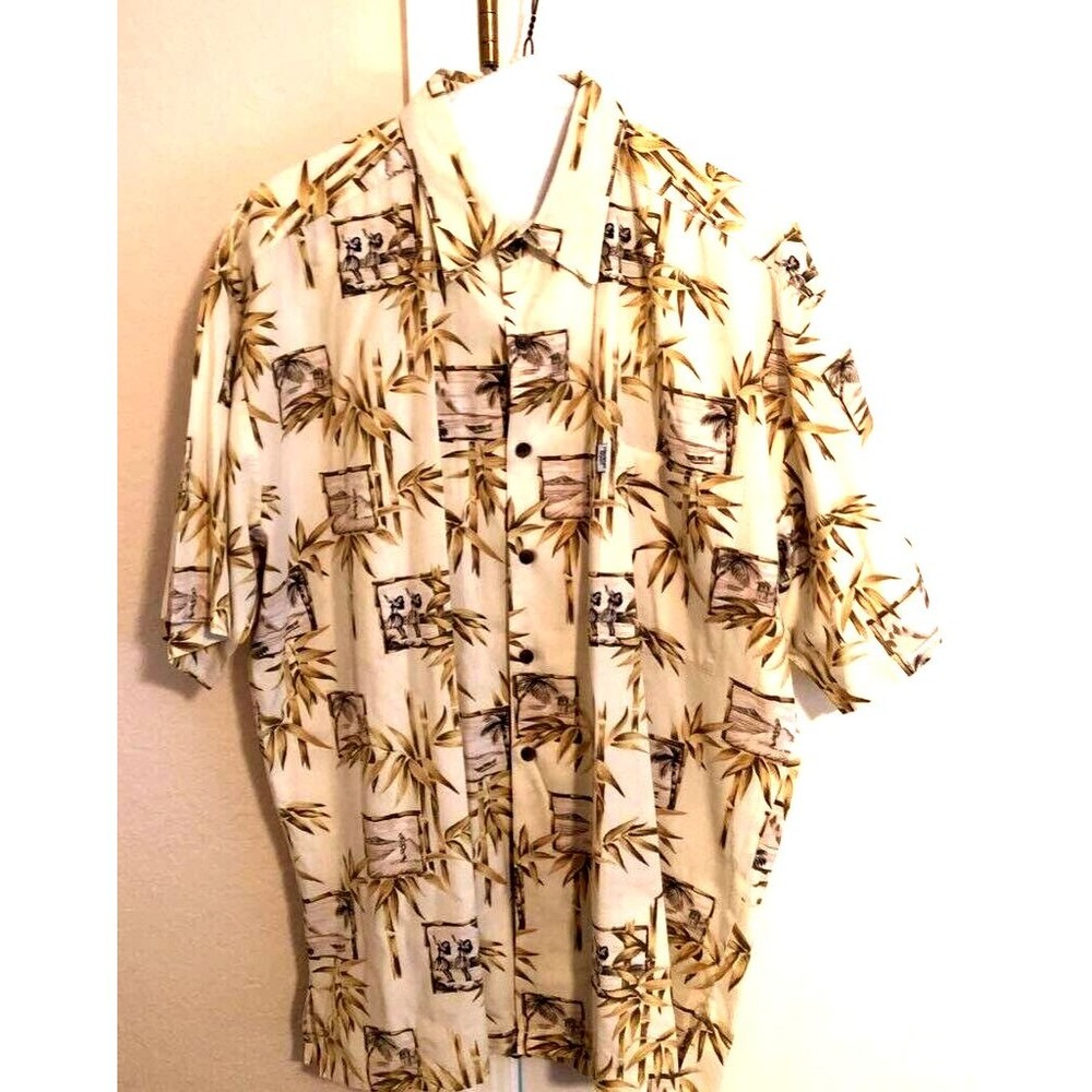 Hawaiian Moon Mens Shirt Multicolor Floral Short Sleeve Spread Collar Pocket L